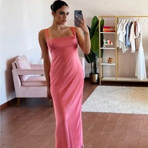 ASTR The Label Stacie strawberry pink satin slip dress size large